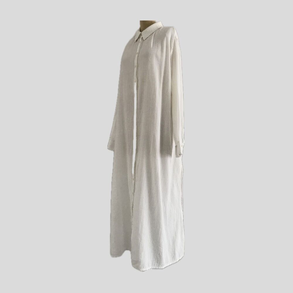 J Crew White Striped Longline Collared 100% Cotton Tunic Top Shirt Neutral L - Picture 2 of 10